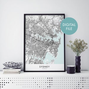 Sydney City Map Print Wall Art / Imprimir en casa / Descargar archivo digital