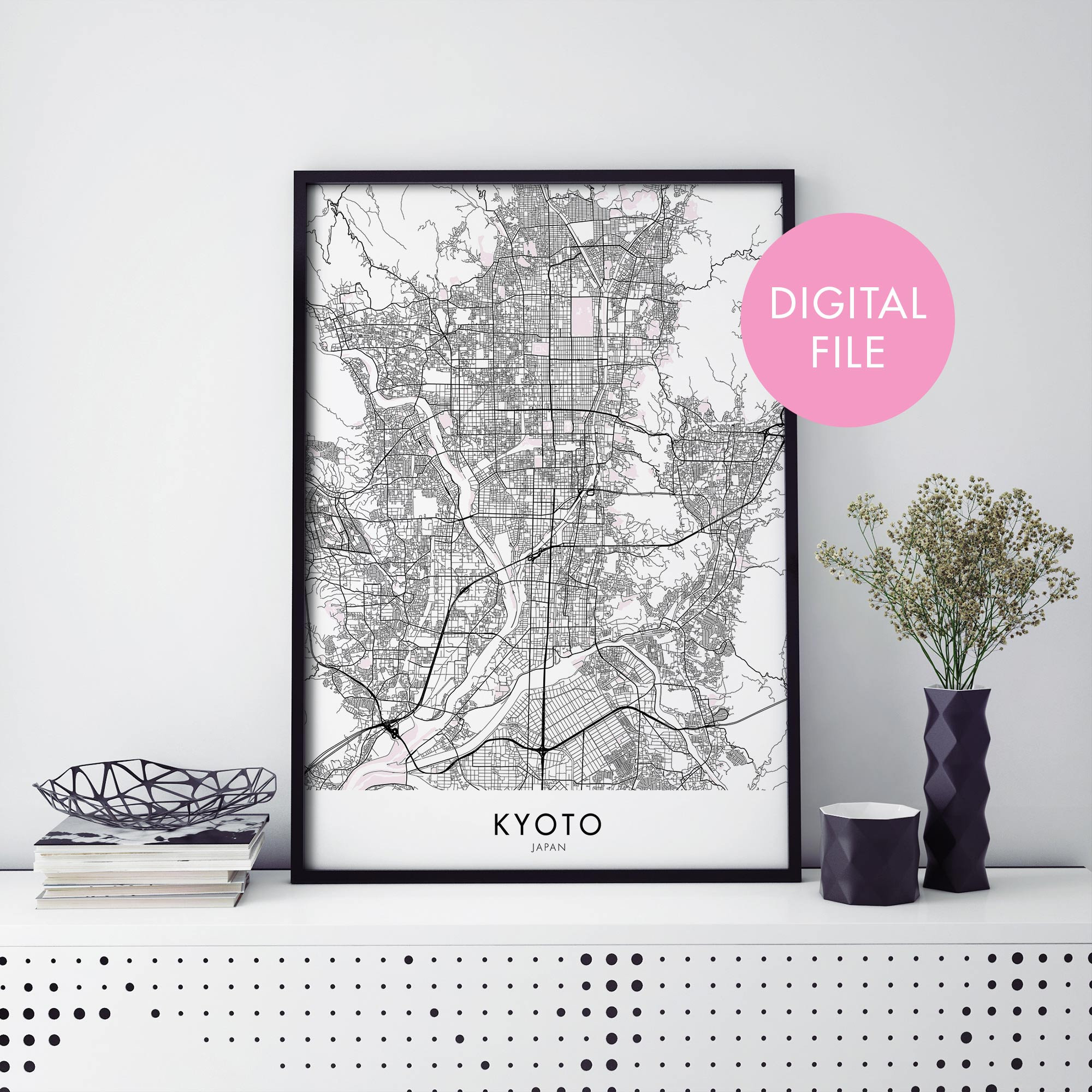 Kyoto, Japan City Map Print Wall Art | Print at Home | Digital