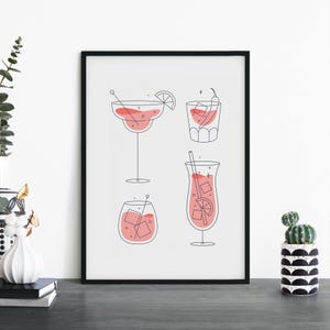 Impresión ilustrativa de cócteles para pared / 4x6 5x7 A4 A3 A2 A1