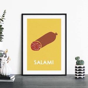Salami / Comida italiana Retro Impresión ilustrativa Arte de pared / 4x6 5x7 A4 A3 A2 A1