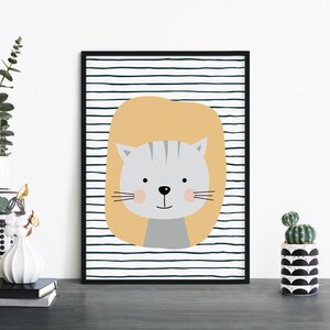 Cat Poster Print Arte de pared / Niños Niños Niños Niñas Guardería Dormitorio / A4 A3 A2 A1