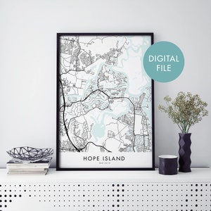 Hope Island, Gold Coast, Australië Stadsplattegrond Print Kunst aan de muur | Afdrukken Thuis | Digitaal downloadbestand