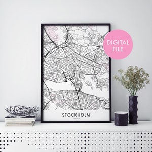 ストックホルム、スウェーデンの都市地図プリント ウォールアート | 自宅で印刷 | デジタルダウンロードファイル