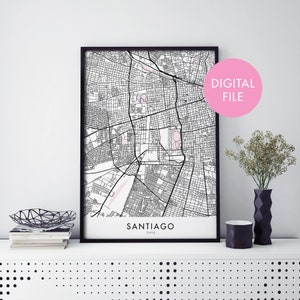 Santiago, Chile City Map Print Wall Art | Print At Home | Digital Download File
