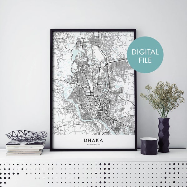 Dhaka, Bangladesh City Map Print Wall Art | Print At Home | Digital Download File