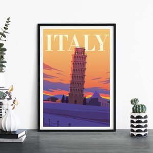 Torre inclinada de Pisa, Italia, Arte de pared ilustrativo de impresión de viaje, 4 x 6 5 x 7 A4 A3 A2 A1