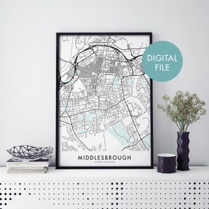 Middlesbrough, United Kingdom Stadtplan Druck Wandbild | Druck zu Hause | Digital Download Datei