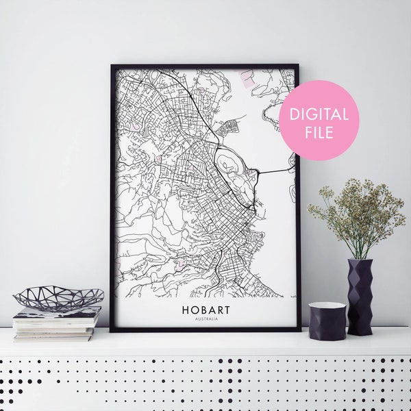 Hobart, Tasmania City Map Print Wall Art | Print At Home | Digital Download File