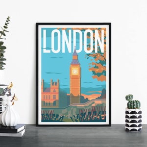Londres, Inglaterra, Arte de pared ilustrativo de viaje, 4 x 6 5 x 7 A4 A3 A2 A1