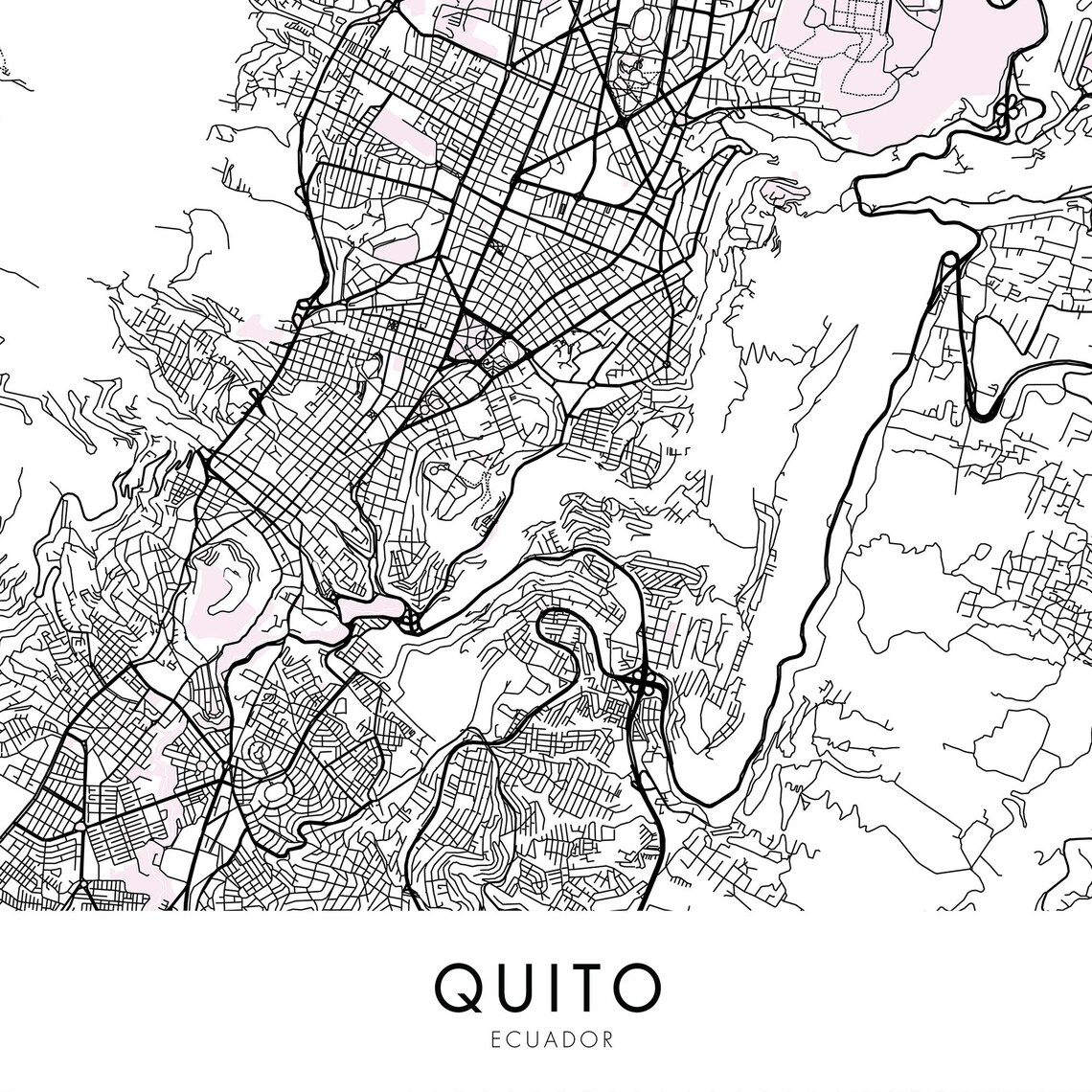 Quito, Ecuador Mapa de la ciudad Imprimir Póster de arte mural ...