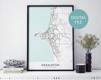 Geraldton, Western Australia City Map Print Wall Art | Print At Home | Digital Download File