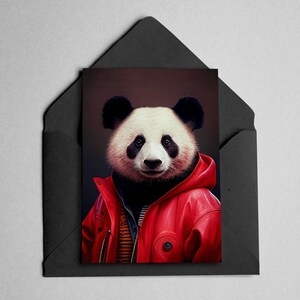 Animal Greeting Card - Panda in a Red Jacket