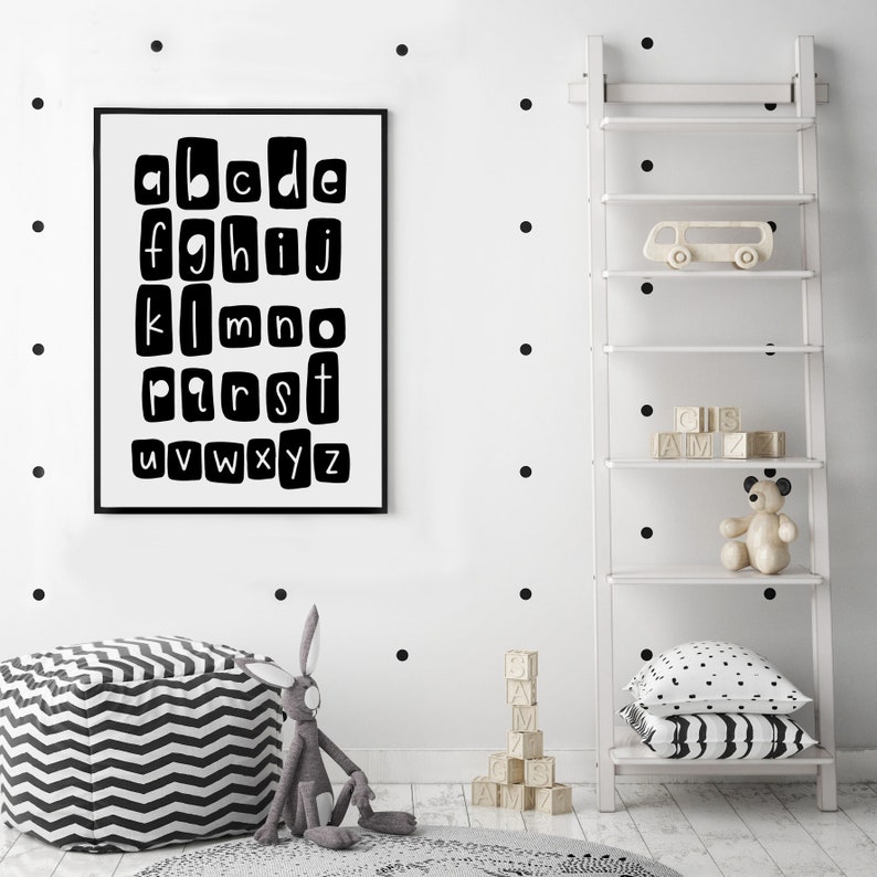 Alphabet Black & White Text Poster Print Wall Art Childrens Kids Boys Girls Nursery Bedroom A4 A3 A2 A1 image 4