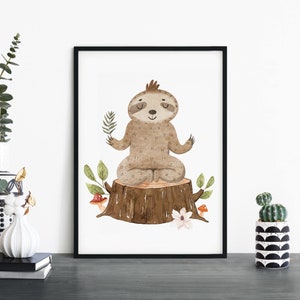 Mindfulness Sloth Poster Print Wall Art / Childrens Kids Boys Girls Nursery Dormitorio / A4 A3 A2 A1