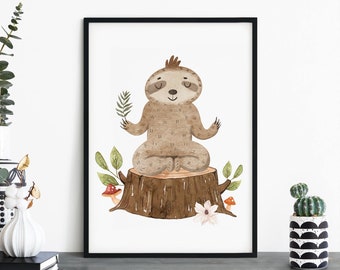 Mindfulness Sloth Poster Print Wall Art | Childrens Kids Boys Girls Nursery Bedroom | A4 A3 A2 A1
