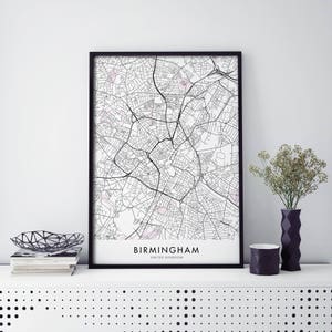 Birmingham, Uk, United Kingdom Art, Stadtplan Druck Wandkunst | A4 A3 A2 A1