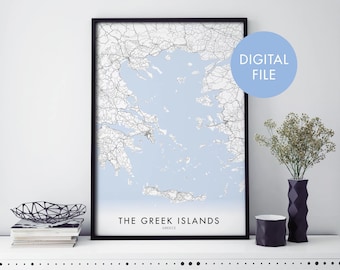 Les îles grecques, Grèce Carte de la ville Imprimer Art mural | Imprimer à la maison | Fichier de téléchargement numérique