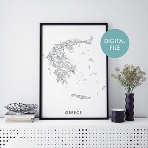 Griechenland Straßenkarte Wandbild | Druck zu Hause | Digital Download Datei