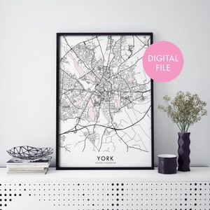 York, England UK City Map Print Wall Art | Print At Home | Digital Download File