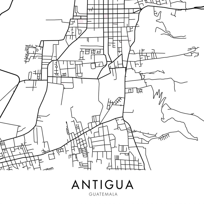 Antigua Guatemala City Map Print Wall Art Poster A4 A3 A2 Etsy