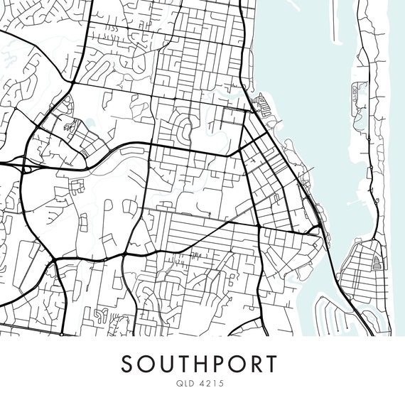 Map Of Southport Qld Southport Gold Coast Australia City Map Print Wall Art | Etsy