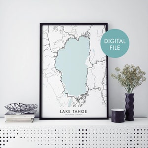 Lake Tahoe, Californië Nevada Stadskaart Print Kunst aan de muur | Afdrukken Thuis | Digitaal downloadbestand
