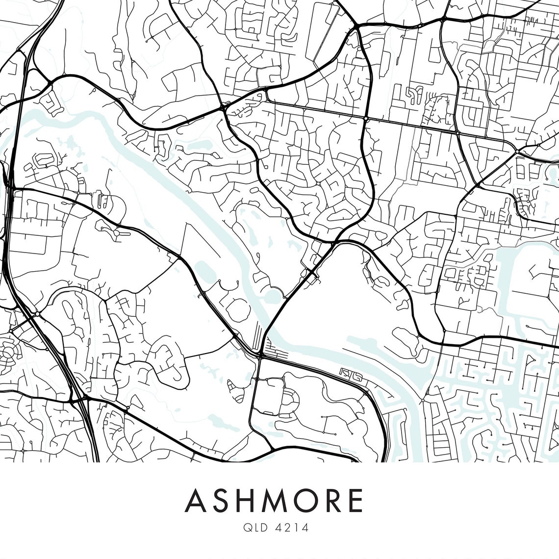 Ashmore Gold Coast Australia City Map Print Wall Art / Etsy