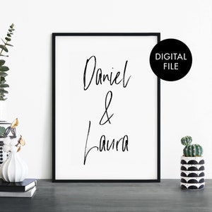 DIGITAL DOWNLOAD Custom Couples Names Poster Print Wall Art | Personalized Text | Your Text Here - Downloadable JPEG File