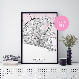 Brighton, England, UK Stadtplan Druck Wandkunst | Druck zu Hause | Digital Download Datei