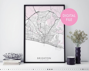 Brighton, England, UK City Map Print Wall Art | Print At Home | Digital Download File