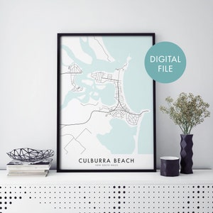 Arte de parede com impressão de mapa de Culburra Beach, Nova Gales do Sul, Austrália | Imprimir em casa | Arquivo de download digital