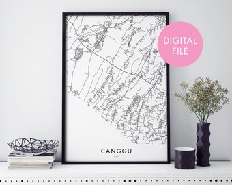 Canggu, Bali, Indonesia City Map Print Wall Art | Print At Home | Digital Download File