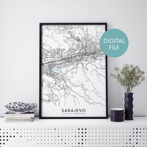 Sarajevo, Bosnia and Herzegovina City Map Print Wall Art | Print At Home | Digital Download File