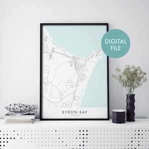 Byron Bay, New South Wales, Australien Stadtplan Druck Wandkunst | Print At Home | Digitale Download-Datei