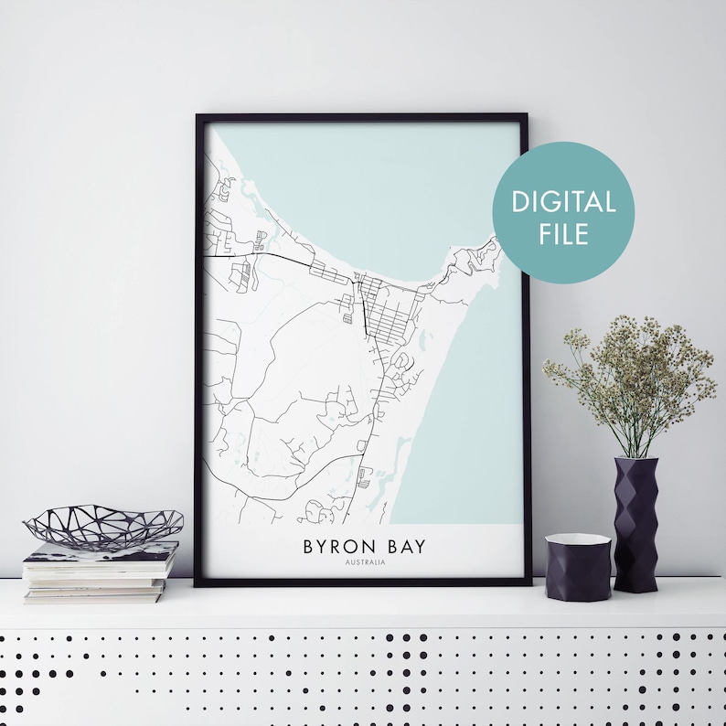 Digital Download File Print At Home Byron Bay Australia City Map Print Wall Art New South Wales