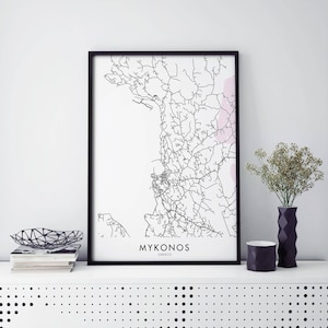 Mykonos, Griechenland Kunst, Stadtplan Druck Wandkunst | A4 A3 A2 A1
