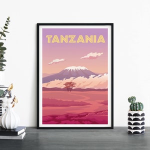 Tanzania, Arte de pared ilustrativo de viaje, 4 x 6 5 x 7 A4 A3 A2 A1
