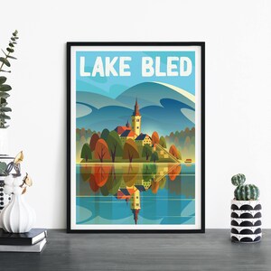 Lago Bled, Eslovenia / Arte ilustrativo de la pared de la impresión de viajes / 4x6 5x7 A4 A3 A2 A1