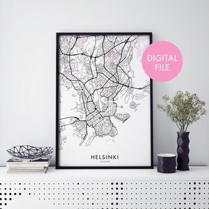 ヘルシンキ、フィンランドの都市地図プリント ウォールアート | 自宅で印刷 | デジタルダウンロードファイル