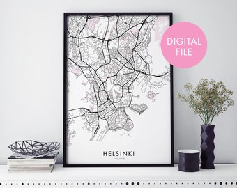 Helsinki, Finland City Map Print Wall Art | Print At Home | Digital Download File
