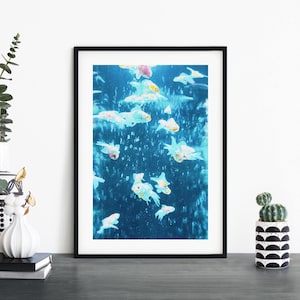 Blue Fish Print Wall Art | A4 A3 A2 A1