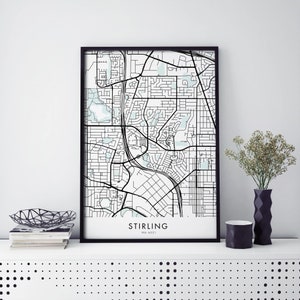 Stirling, Perth Australië Kunst, Stadskaart Print Kunst aan de muur | A4 A3 A2 A1