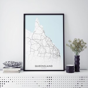 Queensland, Australien, QLD, State Road Map Print Wandkunst | A4 A3 A2 A1