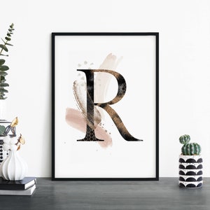 Letra R alfabeto abstrato impressão arte de parede | 4x6 5x7 A4 A3 A2 A1