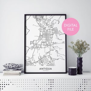 Antigua, Guatemala City Map Print Wall Art Poster / Print At Home / Digital Download File