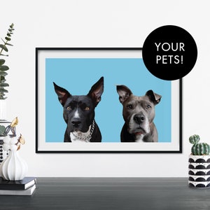 Custom Illustrated Personalized Two Pet Portrait Print Wall Art