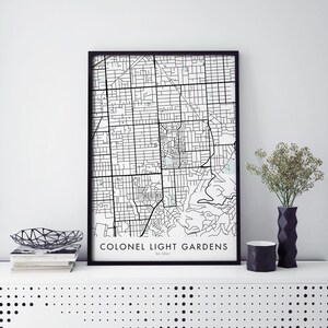 Colonel Light Gardens, Adelaida, Australia Arte, Mapa de la ciudad Imprimir Arte de pared / A4 A3 A2 A1