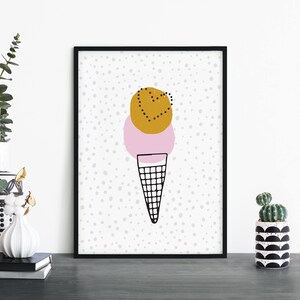 Strawberry Sunshine Ice Cream Ilustrativo Niños Impresión Infantil Arte de Pared / 4x6 5x7 A4 A3 A2 A1
