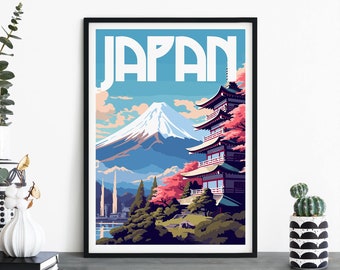 富士山 - 日本 / 旅行イラスト / アートプリント / A5、A4、A3、A2
