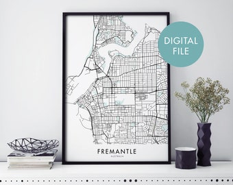 Fremantle, Western Australia City Map Print Wall Art | Print At Home | Digital Download File